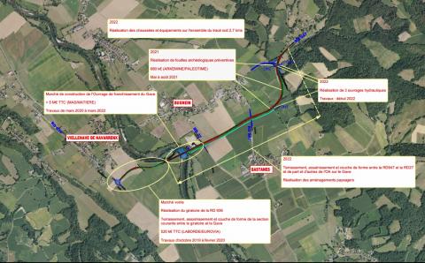 Vue aérienne situant le chantier et indiquant le phasage des travaux 
