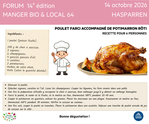 Recette poulet farci accompagnée de potimarron rôti
