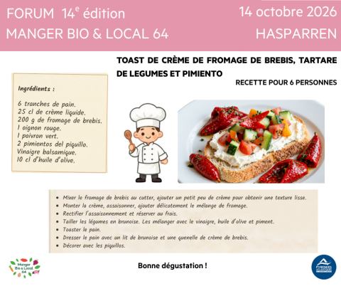 Recette de toast de crime de brebis tartare de légumes et pimiento
